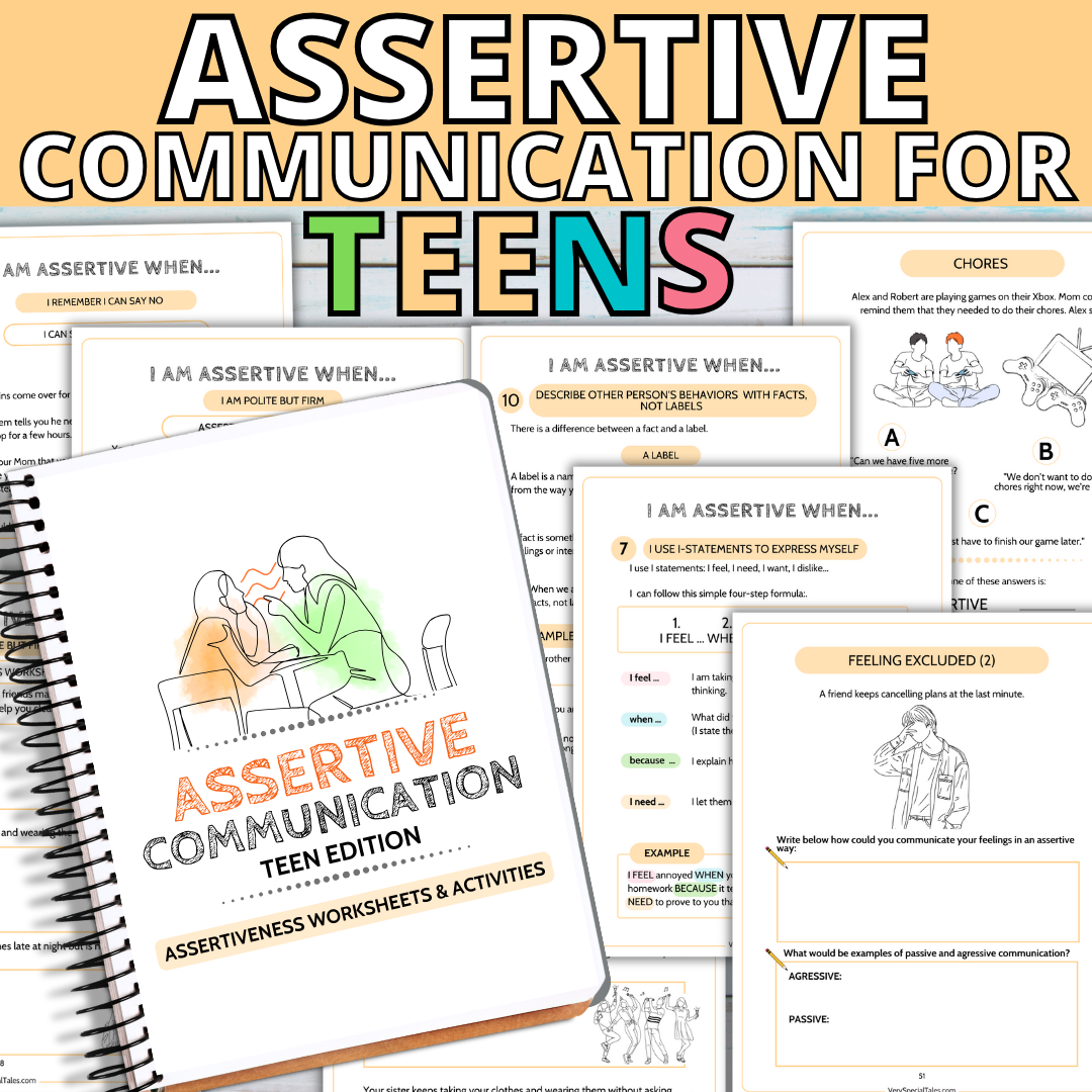 Examples of worksheets from the Printable Assertive Communication Workbook for Teenagers