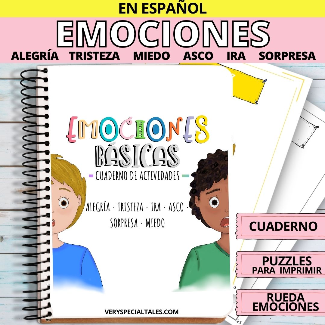 Portada del cuaderno de las emociones (para imprimir). Incluye un cuaderno, puzles y una rueda de las emociones