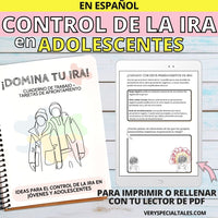 Portada del cuaderno "Domina tu Ira" para adolescentes y ejemplo de cuaderno en versión digital