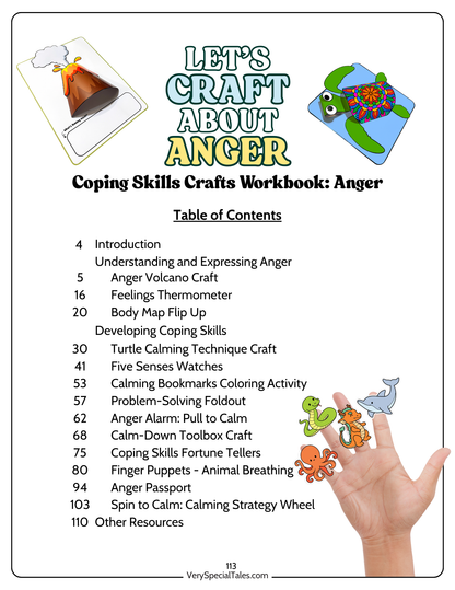 Table of contents for a coping skills crafts workbook titled &