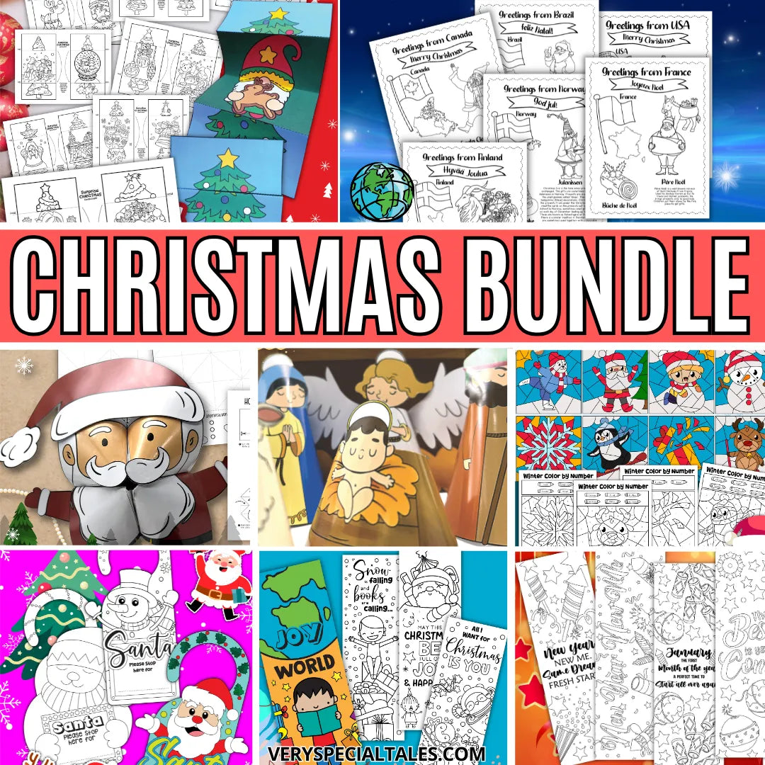Christmas Coloring &amp; Crafts Bundle for Kids (Printable Pack)