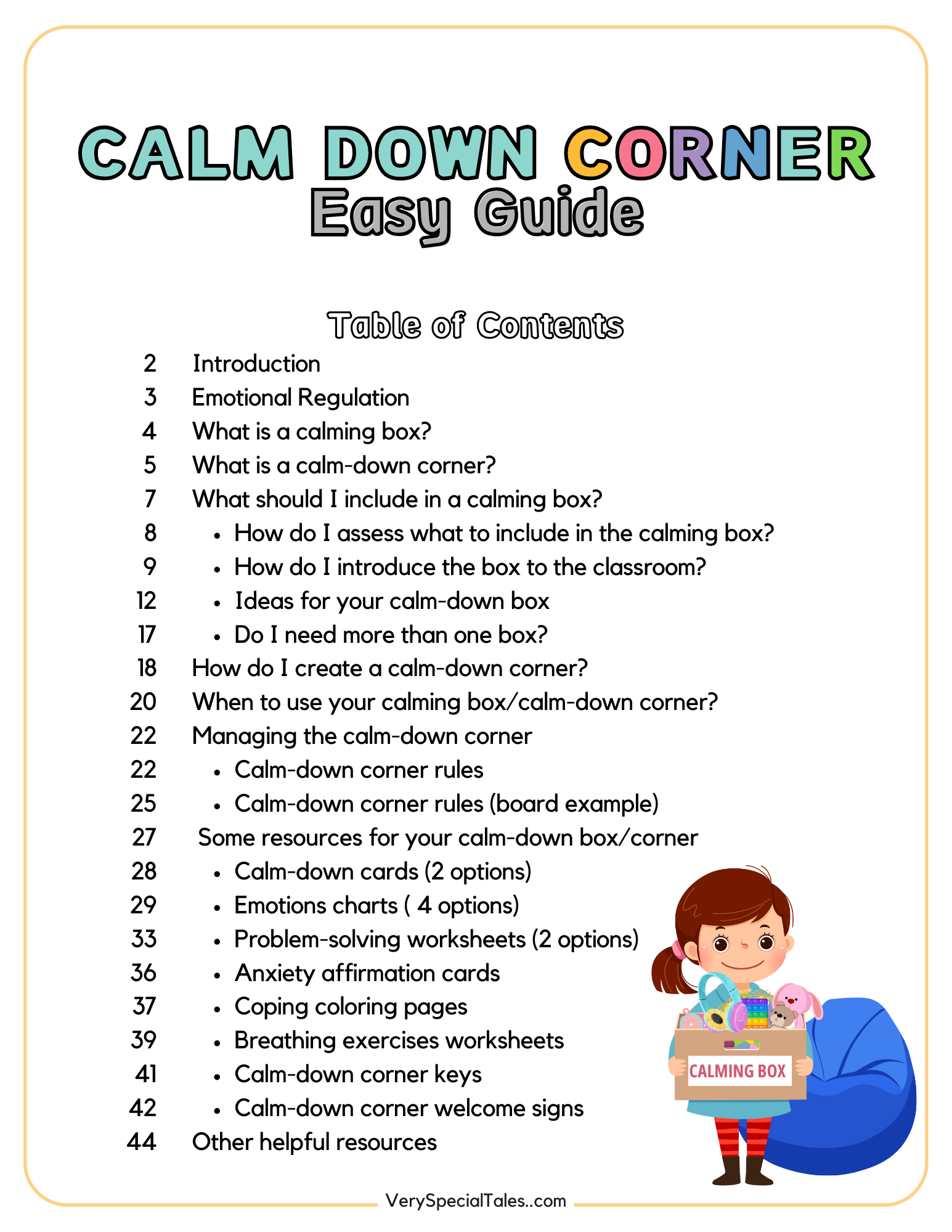 Calm Down Corner Guide_Table of Contents