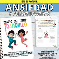 Cuaderno para trabajar ansiedad y preocupación infantil, diario del niño tranquilo. También disponible en versión para rellenar con lector de PDF