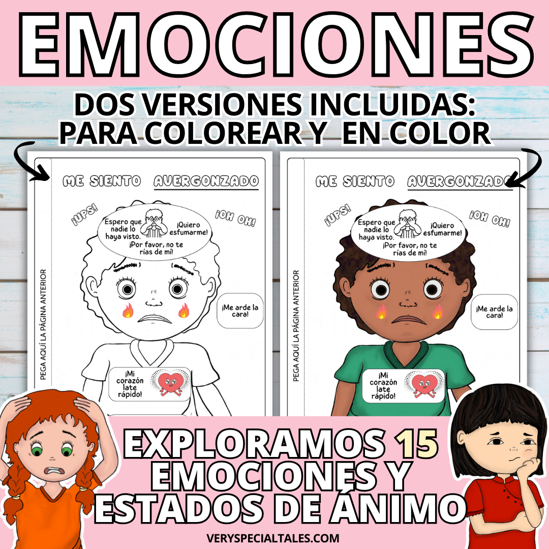 Ejemplos de versiones en color y para colorear del Cuaderno Emociones, Sentimientos y Estados de Ánimos para Ninos