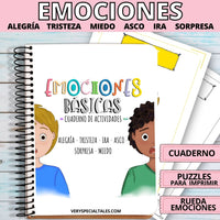Portada del cuaderno de las emociones (para imprimir). Incluye un cuaderno, puzles y una rueda de las emociones