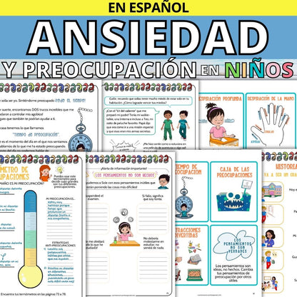 Ejemplos de hojas de trabajo y actividades del cuaderno para trabajar ansiedad y preocupación infantil, diario del niño tranquilo