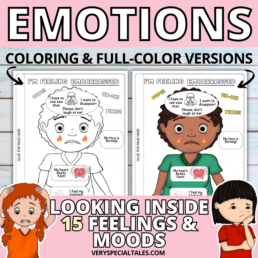Emotions worksheets in two versions, coloring and full color