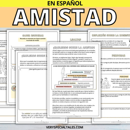 Ejemplos de  fichas de trabajo del cuaderno imprimible sobre la amistad en versión adolescente