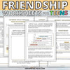 Examples of friendship worksheets for teens included in the friendship printable workbook.