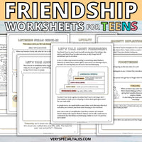 Examples of friendship worksheets for teens included in the friendship printable workbook.