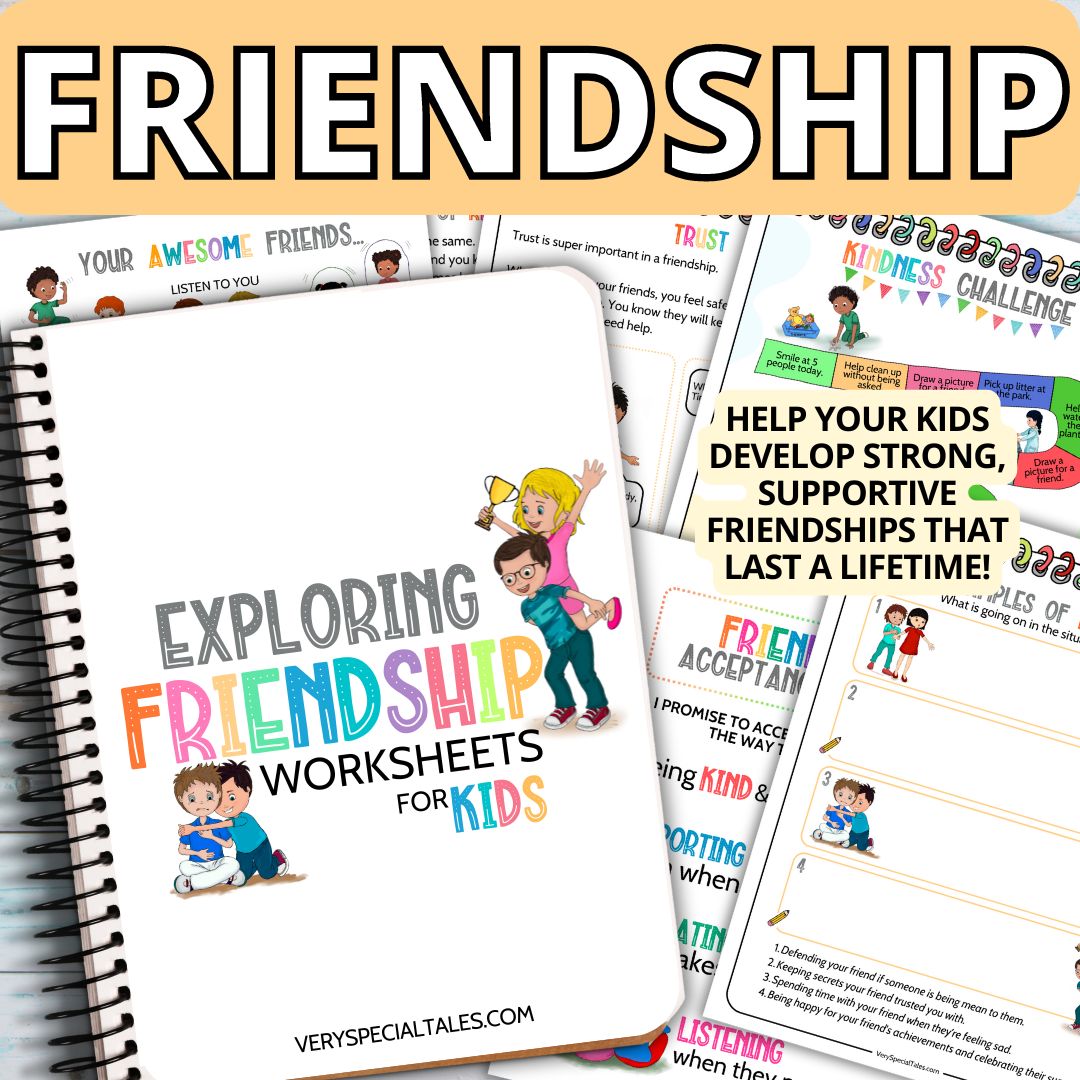 Friendship printable workbook for kids with some examples of the worksheets included