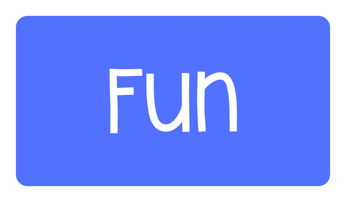 The word 'Fun' written in a playful white font against a blue background.