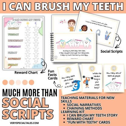 Learning Kit about Toothbrushing with Social Stories, Reward Chart and Flashcards