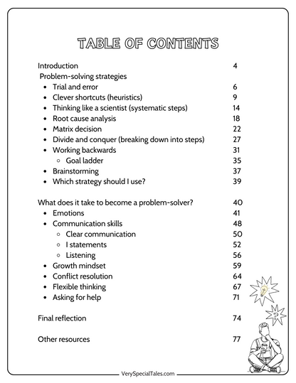 Table of Contents for the Problem Solving Workbook for Teens