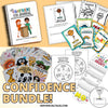 Confidence-building bundle with worksheets, self-esteem workbook, positive affirmation cards and other SEL activities