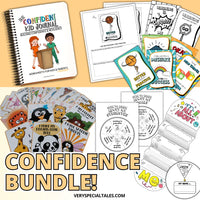 Confidence-building bundle with worksheets, self-esteem workbook, positive affirmation cards and other SEL activities