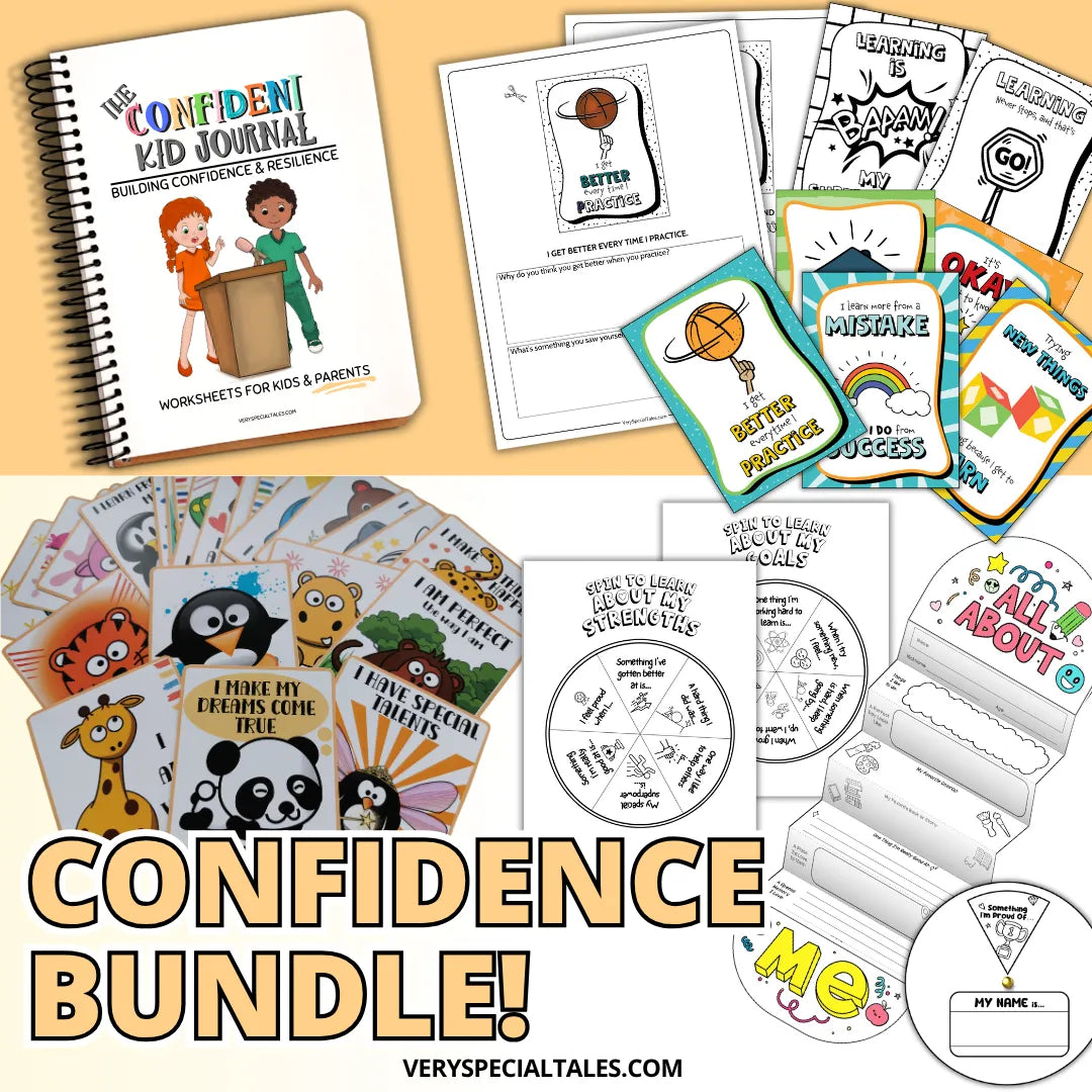 Confidence-building bundle with worksheets, self-esteem workbook, positive affirmation cards and other SEL activities