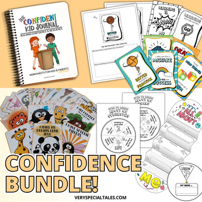 Confidence-building bundle with worksheets, self-esteem workbook, positive affirmation cards and other SEL activities