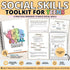 Social Skills Toolkit for Teens featuring printable and fillable social skills worksheets focused on conversations, participation, friendships, and navigating social situations.