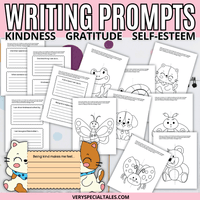 Educational worksheets with cartoon animals and writing prompts on a pink background