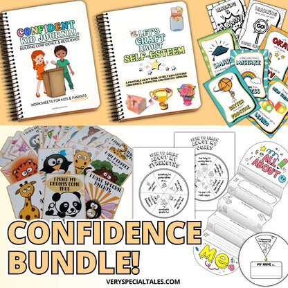 Confidence-building bundle with worksheets, self-esteem workbook, self-esteem crafts, positive affirmation cards and other SEL activities