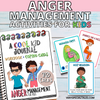 A notebook on a white wooden background contains playfull illustrations depicting childrens' methods of anger management.