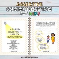 Two worksheets from the Assertive Communication resource about 10 real life situations to practice assertiveness, complete with playful illustrations and multi-choice quizzes.