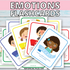 A pile of Emotions Flashcards showing playful illustrations of children experiencing different emotions.