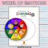 Wheel of Emotions Activity with a spinning wheel divided into different emotions; Angry, Surprised, Happy, Disgusted, Sad and Afraid.